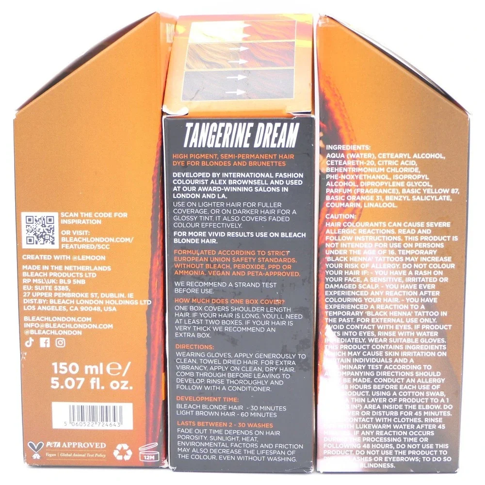 Bleach London Tangerine Dream Semi-Permanent Vegan Hair Dye Color 3 Pack